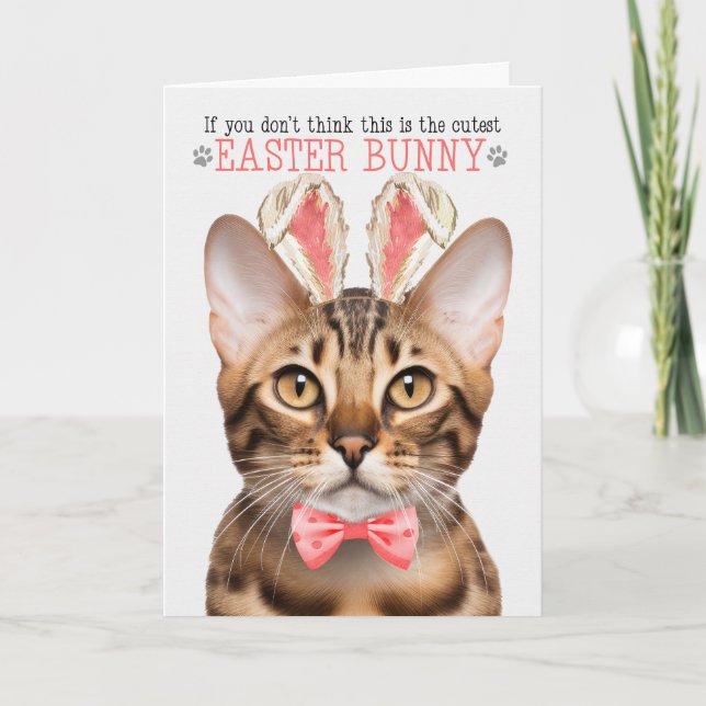 Bengal Cat in Bunny Ears for Easter Holiday Card (Front)