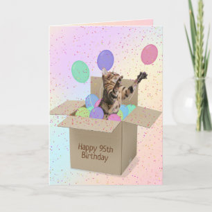 Bengal cat in carton box for 95th birthday card