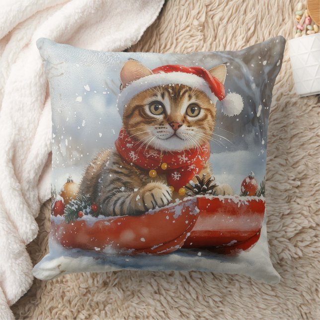 Bengal Cat in Sledge Let it Snow Christmas Cushion (Blanket)