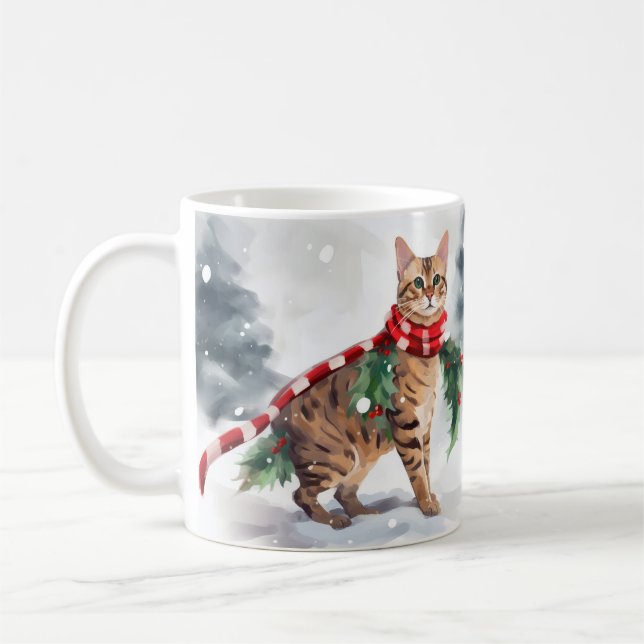 Bengal Cat in Snow Christmas  Coffee Mug (Left)
