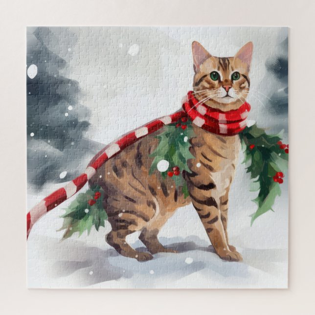 Bengal Cat in Snow Christmas  Jigsaw Puzzle (Vertical)
