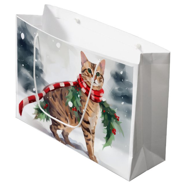 Bengal Cat in Snow Christmas  Large Gift Bag (Front Angled)