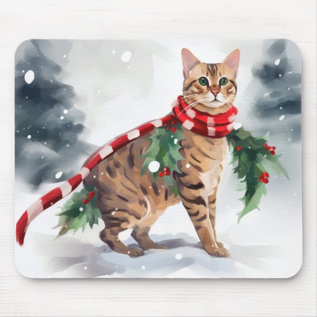 Bengal Cat in Snow Christmas  Mouse Pad (Front)