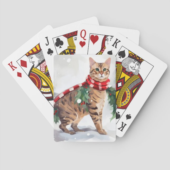 Bengal Cat in Snow Christmas  Playing Cards (Back)