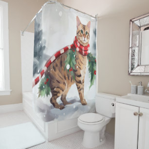 Bengal Cat in Snow Christmas  Shower Curtain