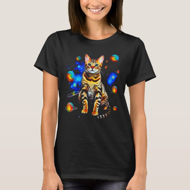 Bengal Cat in Space T-Shirt (Front)