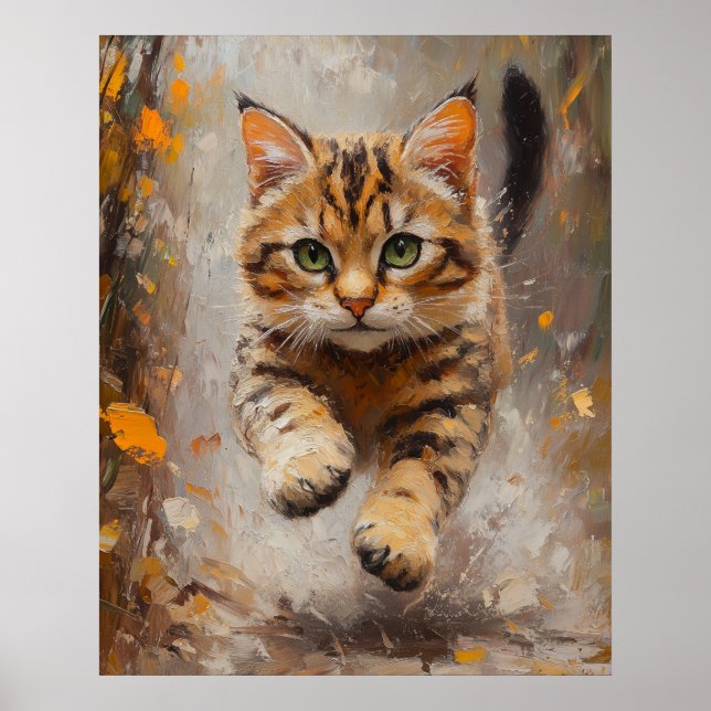 Bengal Cat Leaping Through Autumn Whispers Poster (Front)