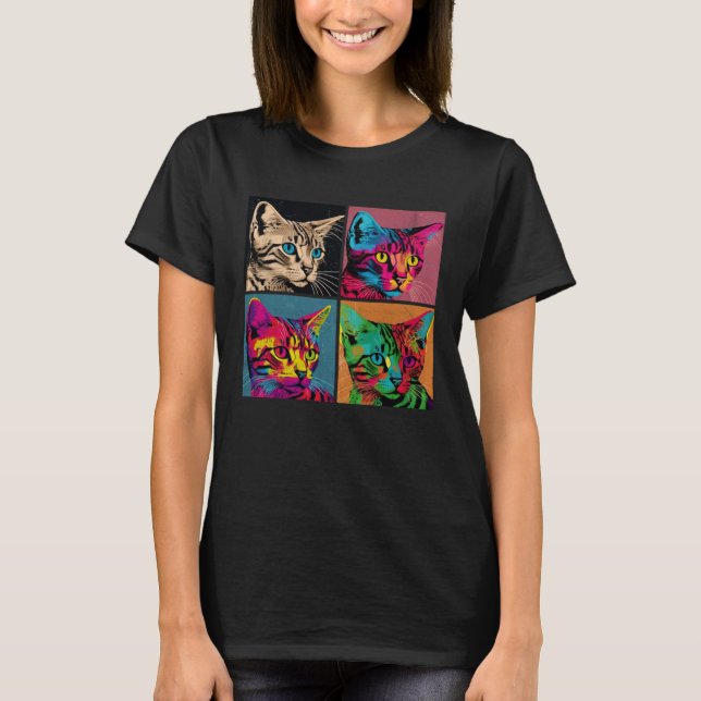 Bengal Cat Pop Illustration Colorful Animal Women  T-Shirt (Front)