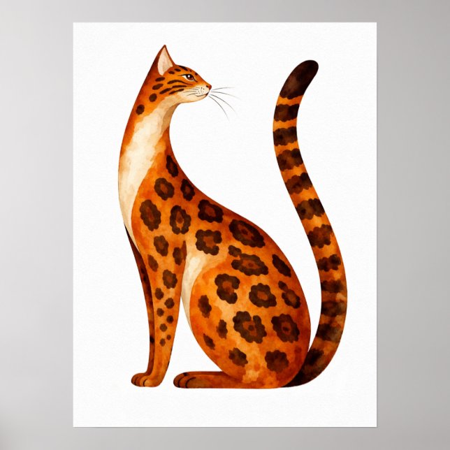 Bengal Cat Profile Watercolor Poster (Front)