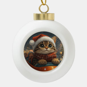 Bengal Cat Roller Coaster Christmas Ceramic Ball Christmas Ornament
