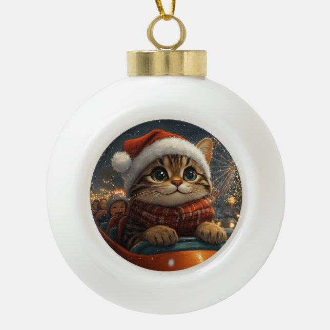 Bengal Cat Roller Coaster Christmas Ceramic Ball Christmas Ornament (Front)