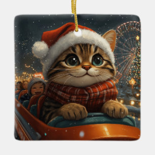 Bengal Cat Roller Coaster Christmas Ceramic Ornament