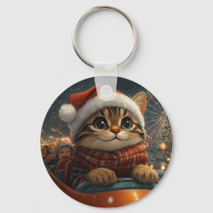Bengal Cat Roller Coaster Christmas Key Ring