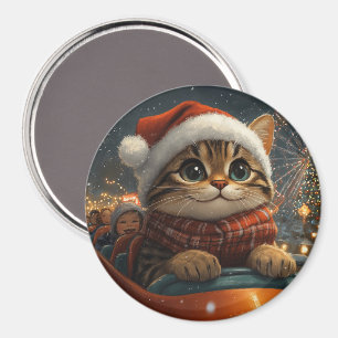 Bengal Cat Roller Coaster Christmas Magnet