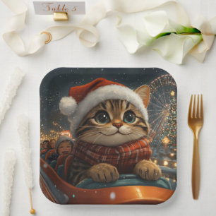 Bengal Cat Roller Coaster Christmas Paper Plate