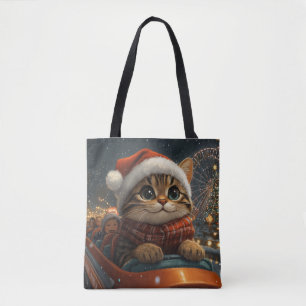 Bengal Cat Roller Coaster Christmas Tote Bag