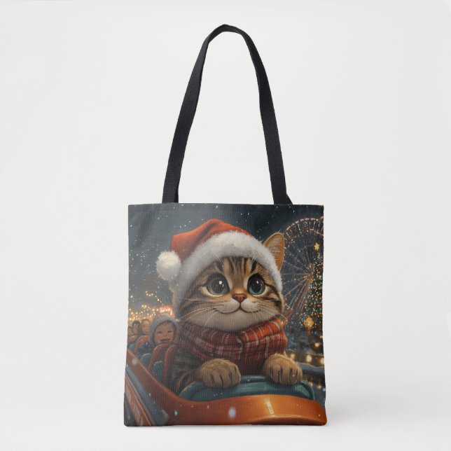 Bengal Cat Roller Coaster Christmas Tote Bag (Front)