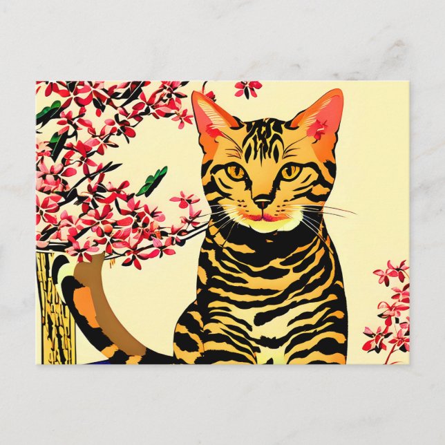 Bengal cat sitting on a table postcard (Front)