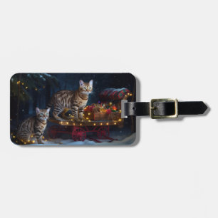 Bengal Cat Snowy Sleigh Ride Christmas Decor Luggage Tag