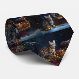 Bengal Cat Snowy Sleigh Ride Christmas Decor Tie
