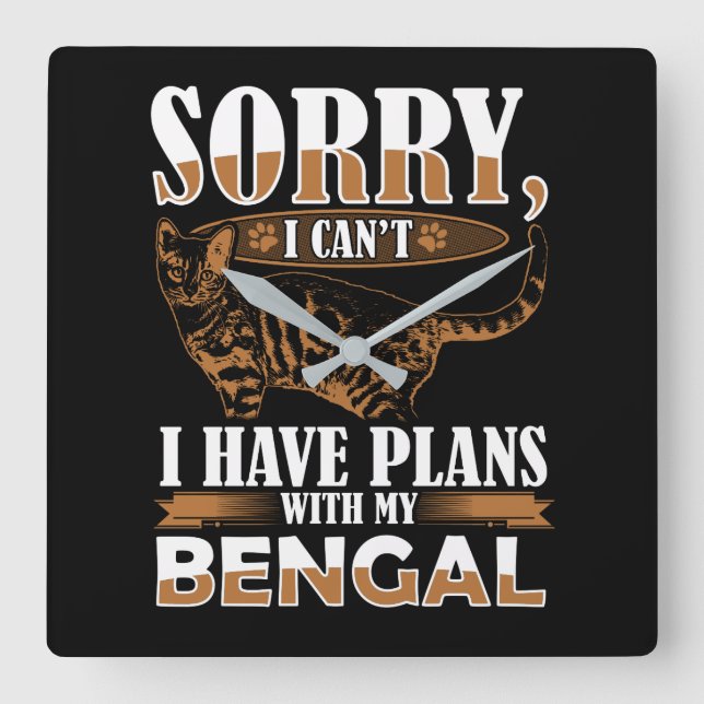 Bengal Cat Square Wall Clock (Front)