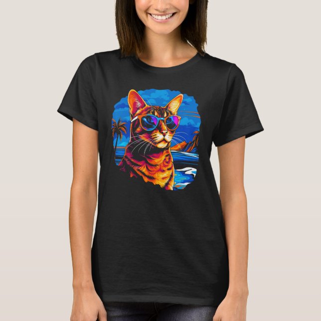 Bengal Cat Summer Party T-Shirt (Front)