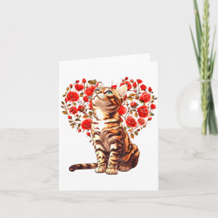 Bengal Cat Valentines Day Floral Heart Design For Card