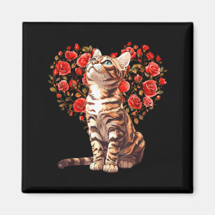 Bengal Cat Valentines Day Floral Heart Design For Magnet