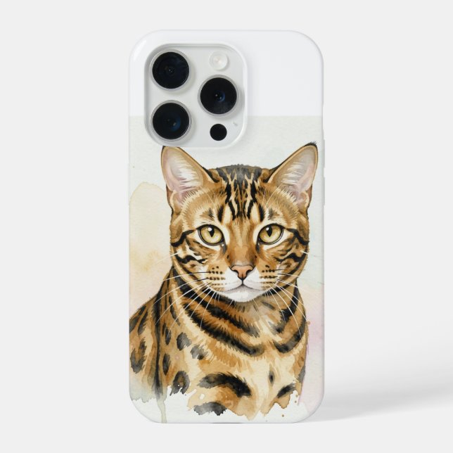 Bengal Cat Watercolour Portrait iPhone Case (Back)