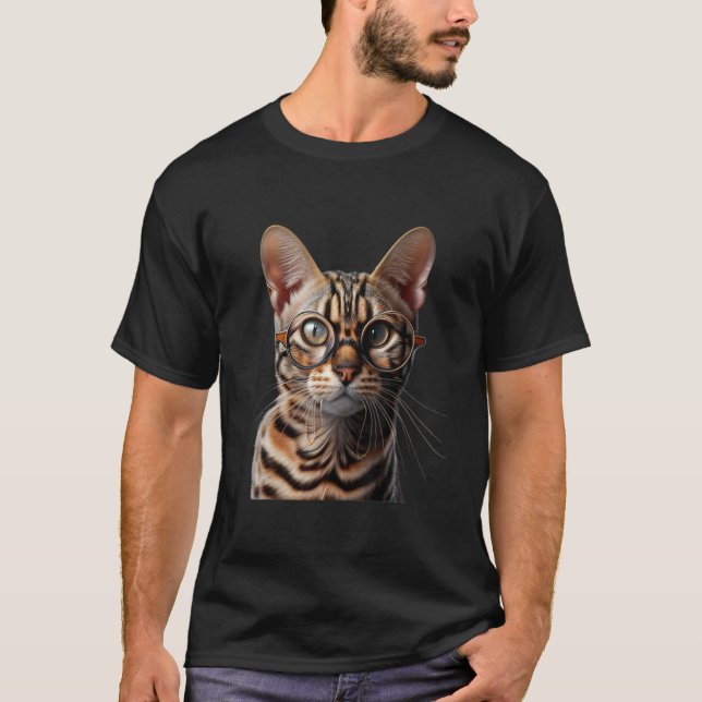 Bengal Cat Wearing Glasses T-Shirt (Front)