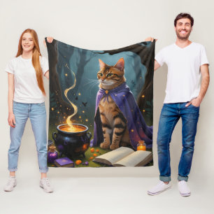 Bengal Cat Whimsical Halloween Painting Fleece Blanket
