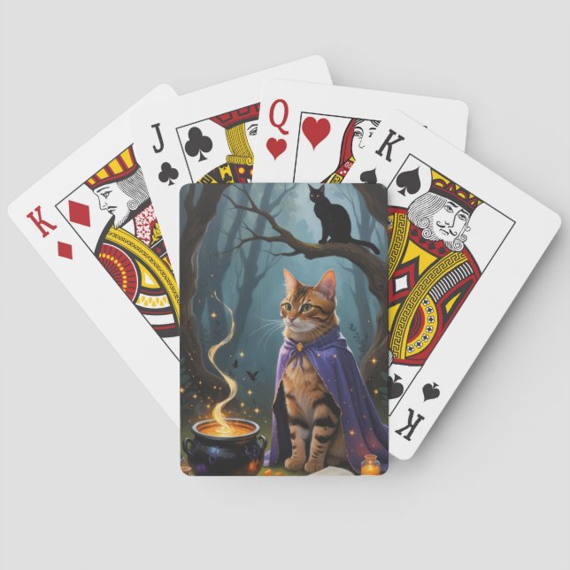 Bengal Cat Whimsical Halloween Painting  Playing Cards (Back)