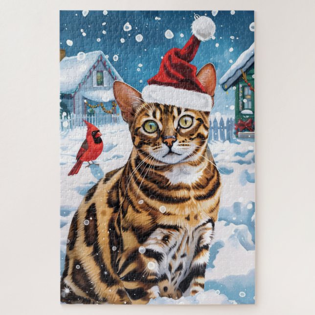 Bengal Cat Winter Wonderland Christmas Joy Jigsaw Puzzle (Vertical)