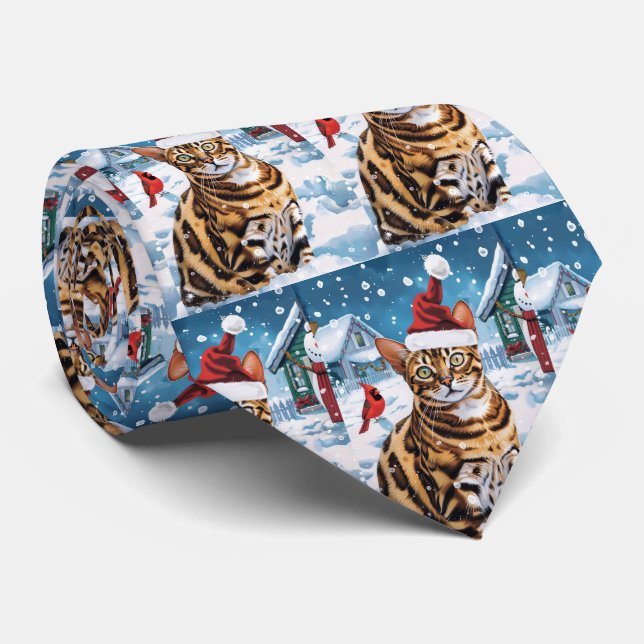 Bengal Cat Winter Wonderland Christmas Joy Tie (Rolled)