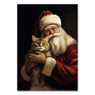 Bengal Cat with Santa Claus Festive Christmas Table Number