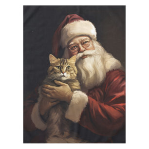Bengal Cat with Santa Claus Festive Christmas Tablecloth