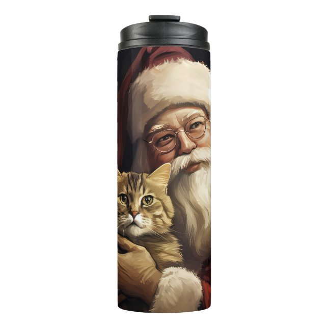 Bengal Cat with Santa Claus Festive Christmas Thermal Tumbler (Front)