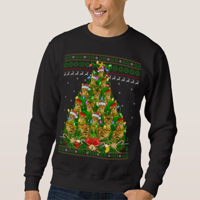 Bengal Cat Xmas Lighting Tree Bengal Cat Ugly Chri Sweatshirt (Front)
