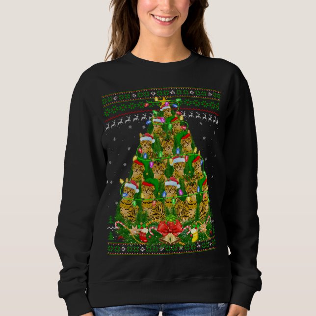 Bengal Cat Xmas Lighting Tree Bengal Cat Ugly Chri Sweatshirt (Front)