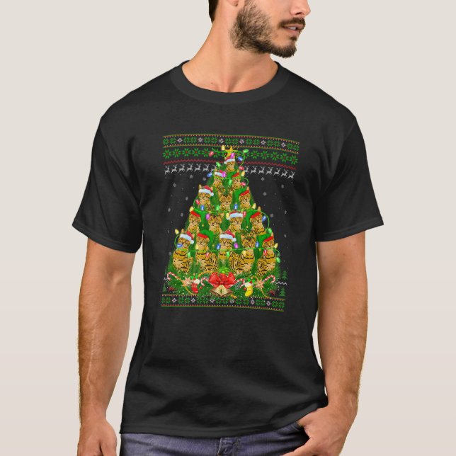 Bengal Cat Xmas Lighting Tree Bengal Cat Ugly Chri T-Shirt (Front)