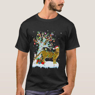 Bengal Cat Xmas Lighting Tree Santa Hat Bengal Cat T-Shirt