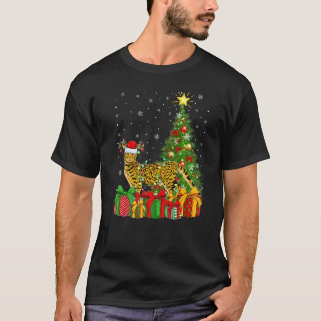 Bengal Cat  Xmas Lights Santa Bengal Cat Christmas T-Shirt (Front)