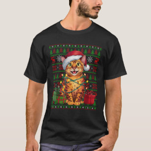 Bengal Cat Xmas Lights Ugly Santa Hat Bengal Cat C T-Shirt