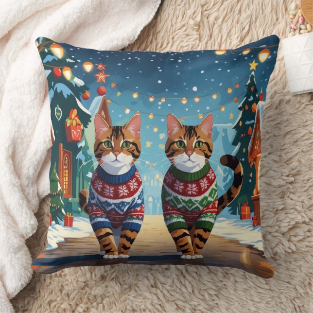Bengal Cats Christmas Snow Holiday Cushion (Blanket)