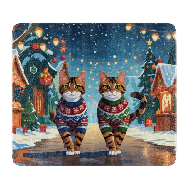 Bengal Cats Christmas Snow Holiday Cutting Board (Front)