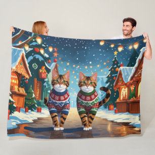Bengal Cats Christmas Snow Holiday Fleece Blanket