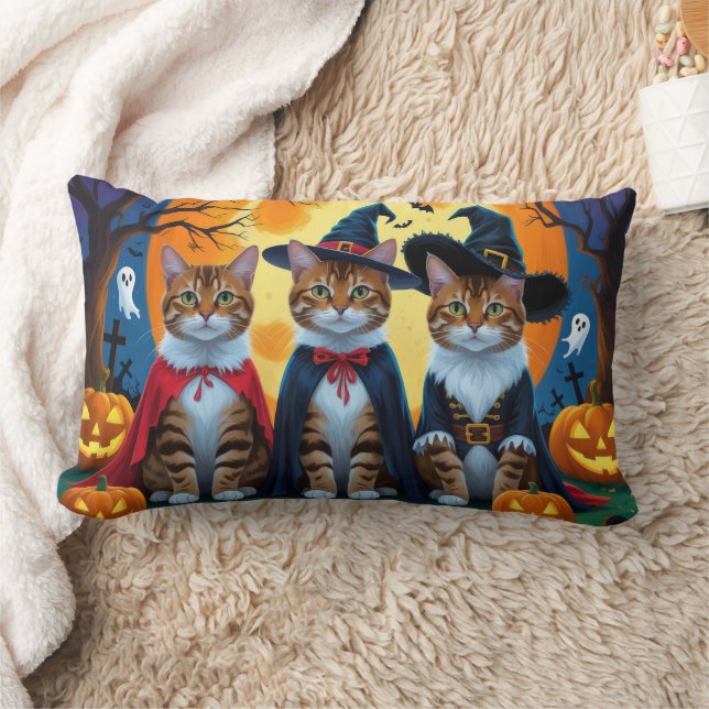 Bengal Cats Pumpkin Halloween Funny Lumbar Cushion (Blanket)