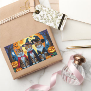 Bengal Cats Pumpkin Halloween Funny Rectangular Sticker