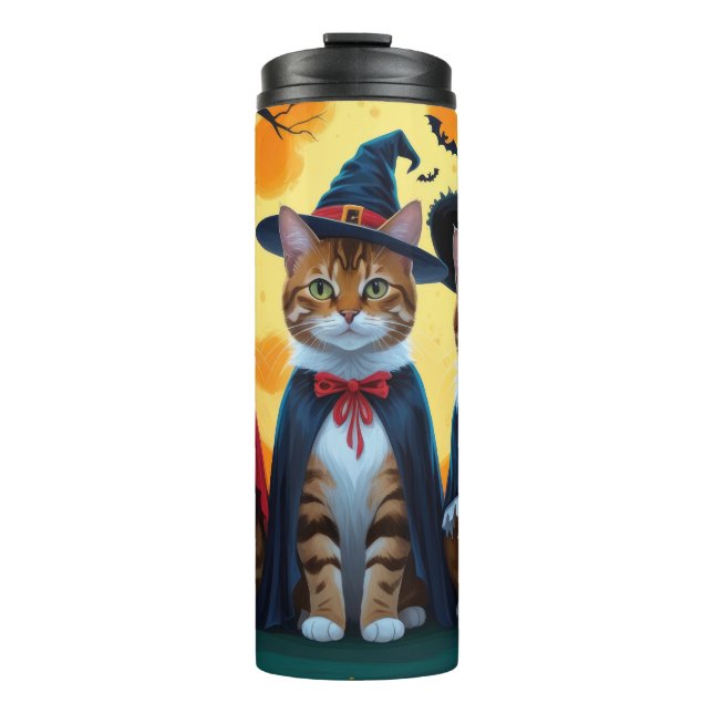Bengal Cats Pumpkin Halloween Funny Thermal Tumbler (Front)