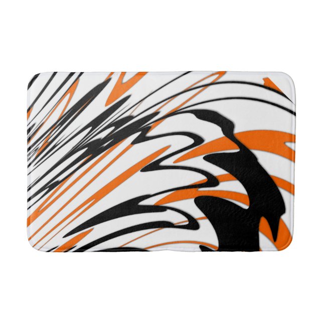 Bengal Colours Squiggly Orange and Black Lines Bath Mat (Front)